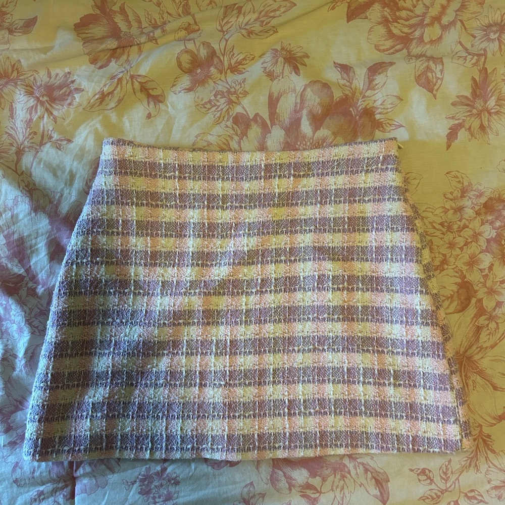Zara A-Line Plaid Skirt in Cream and Purple